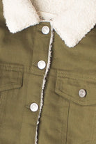 Olive Green Sherpa Lined Denim Jacket