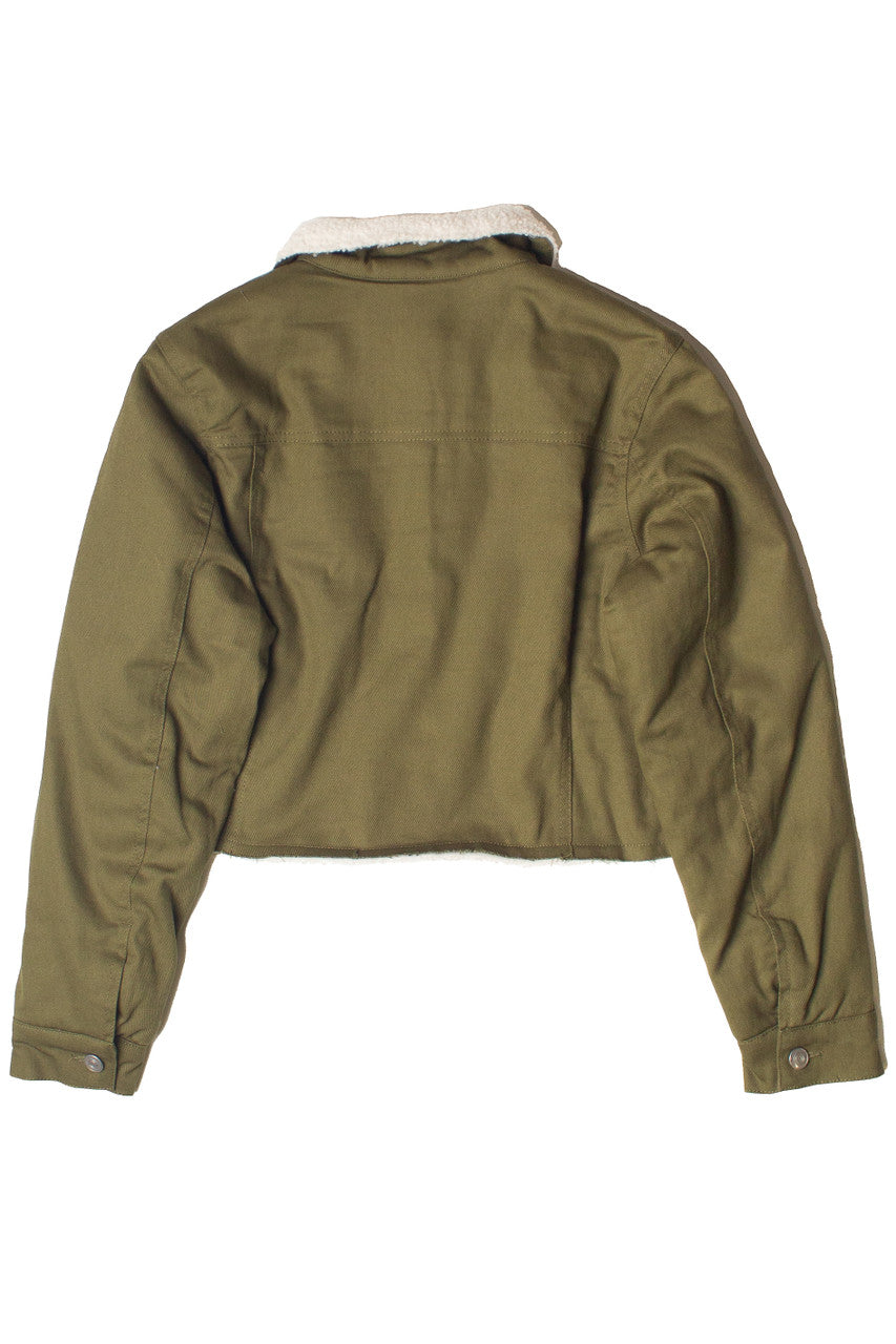 Olive Green Sherpa Lined Denim Jacket