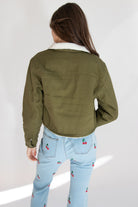 Olive Green Sherpa Lined Denim Jacket
