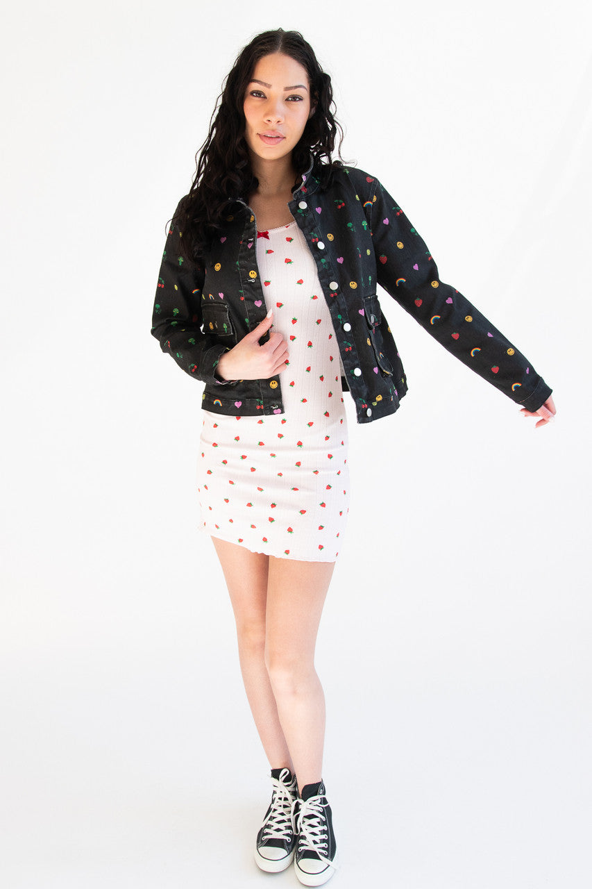 Nostalgic Sticker Print Denim Jacket