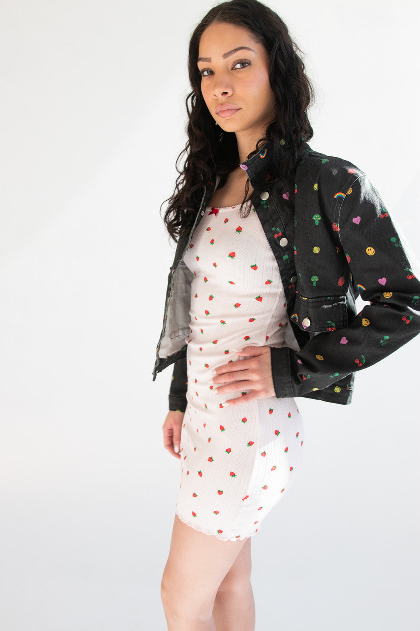 Nostalgic Sticker Print Denim Jacket