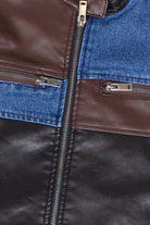 Pleather & Denim Color Block Moto Jacket