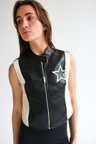 Black and White Star Moto Vest