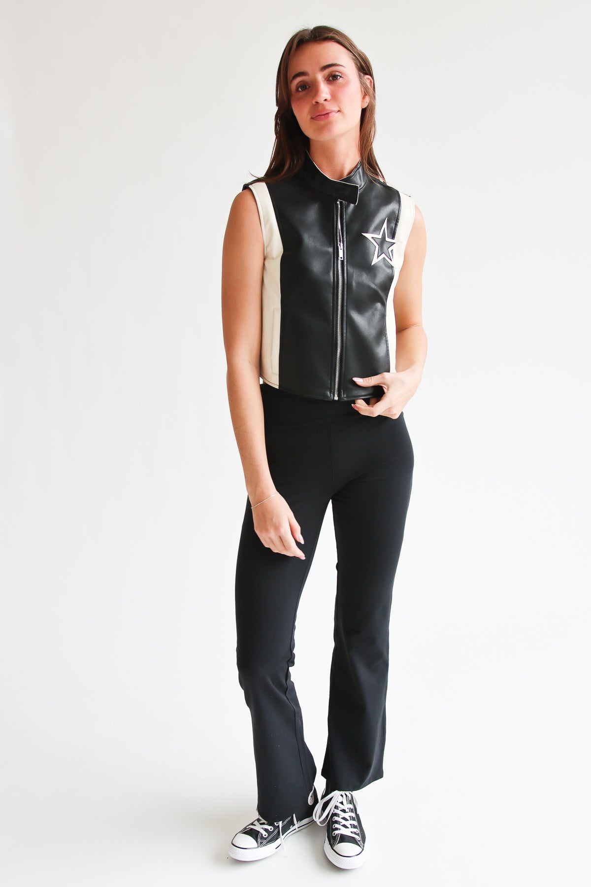 Black and White Star Moto Vest