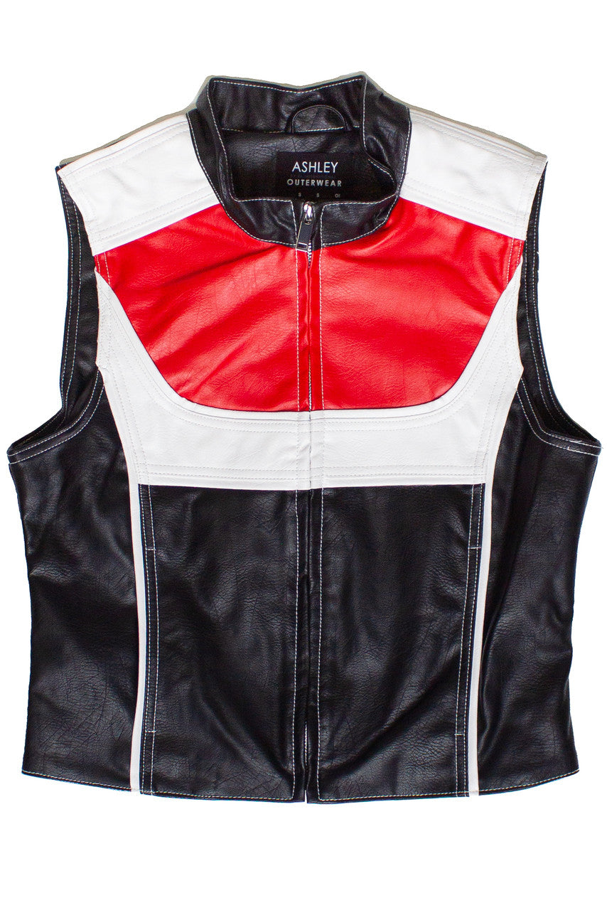 Red & Black Pleather Moto Vest