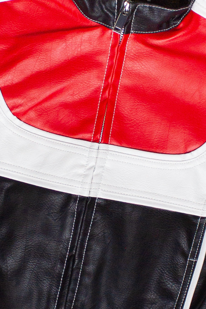 Red & Black Pleather Moto Vest