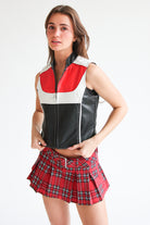 Red & Black Pleather Moto Vest