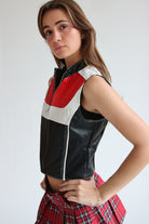 Red & Black Pleather Moto Vest