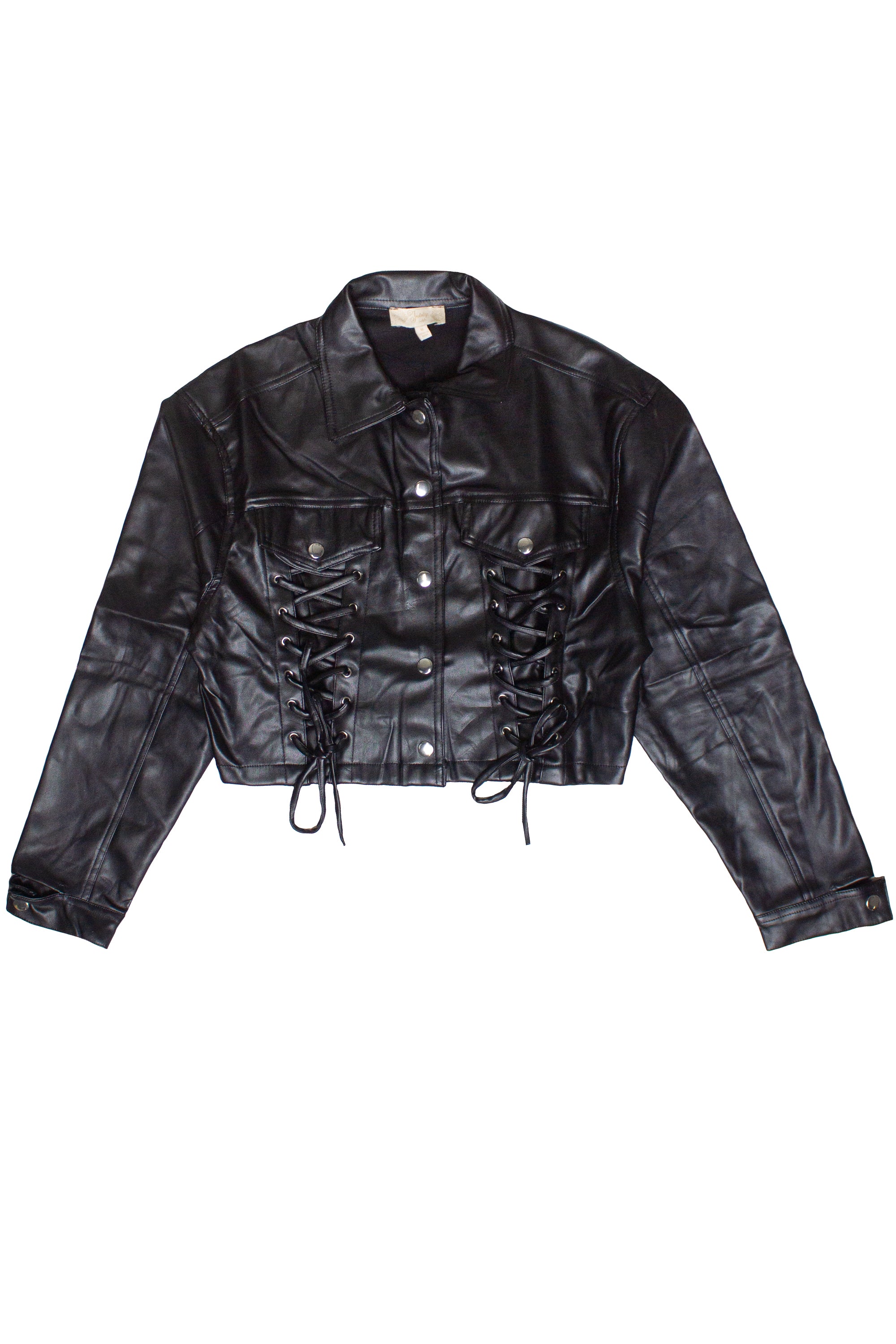 Lace Up Cropped Pleather Jacket