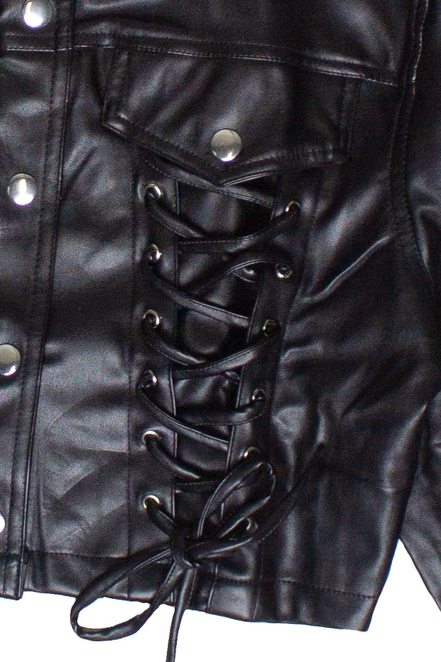 Lace Up Cropped Pleather Jacket