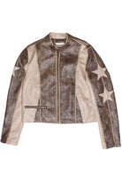 Star Sleeve Brown Moto Jacket