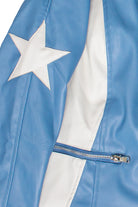 Pleather Stars Moto Jacket - Blue