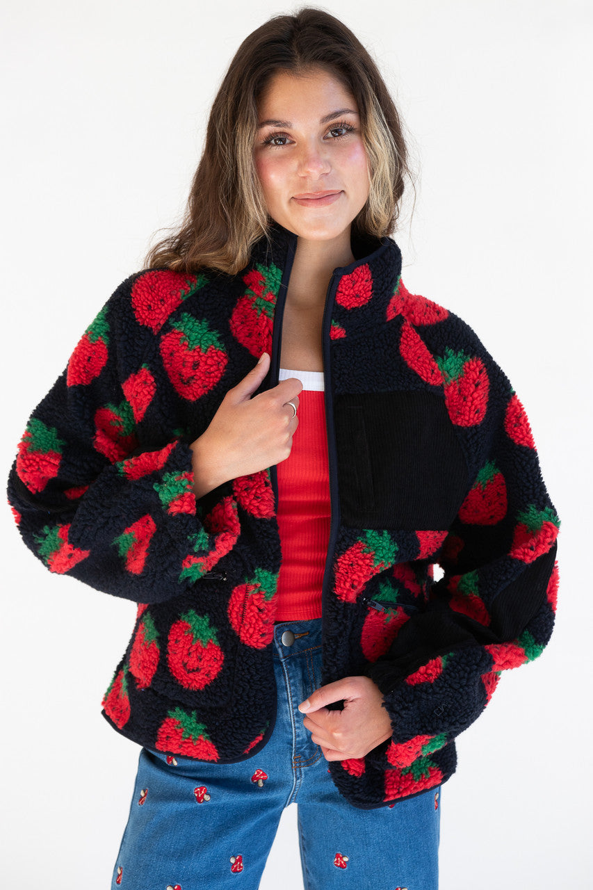 Fruit Pattern Corduroy Detail Faux Sherpa Jacket – Ragstock