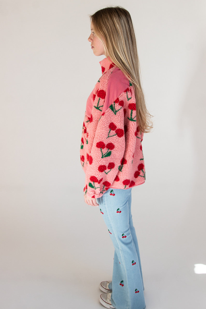 Fruit Pattern Corduroy Detail Faux Sherpa Jacket – Ragstock