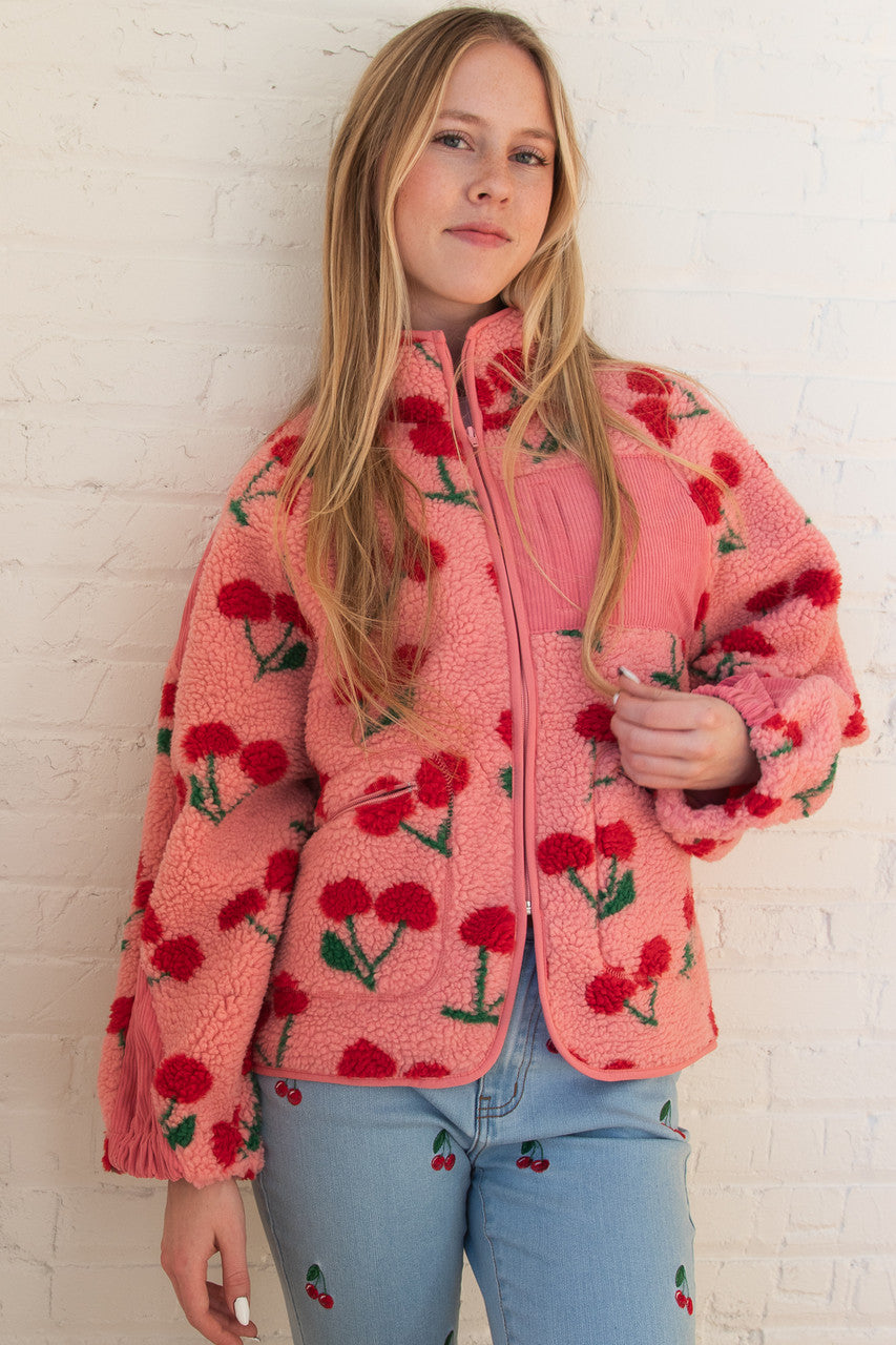 Fruit Pattern Corduroy Detail Faux Sherpa Jacket – Ragstock