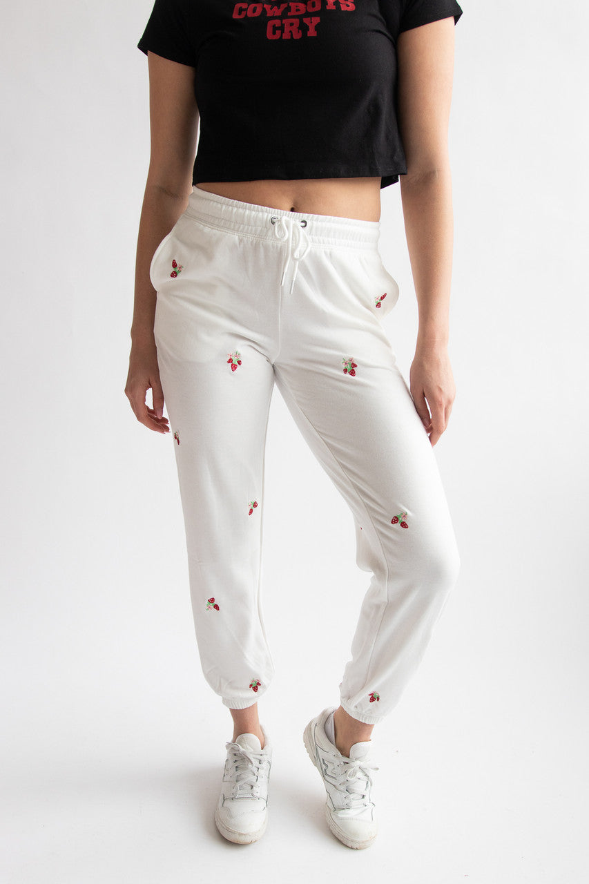 Mini Embroidered Strawberries Joggers