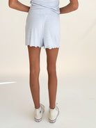 Blue Pinstripe Crossover Waist Lounge Shorts