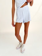 Blue Pinstripe Crossover Waist Lounge Shorts