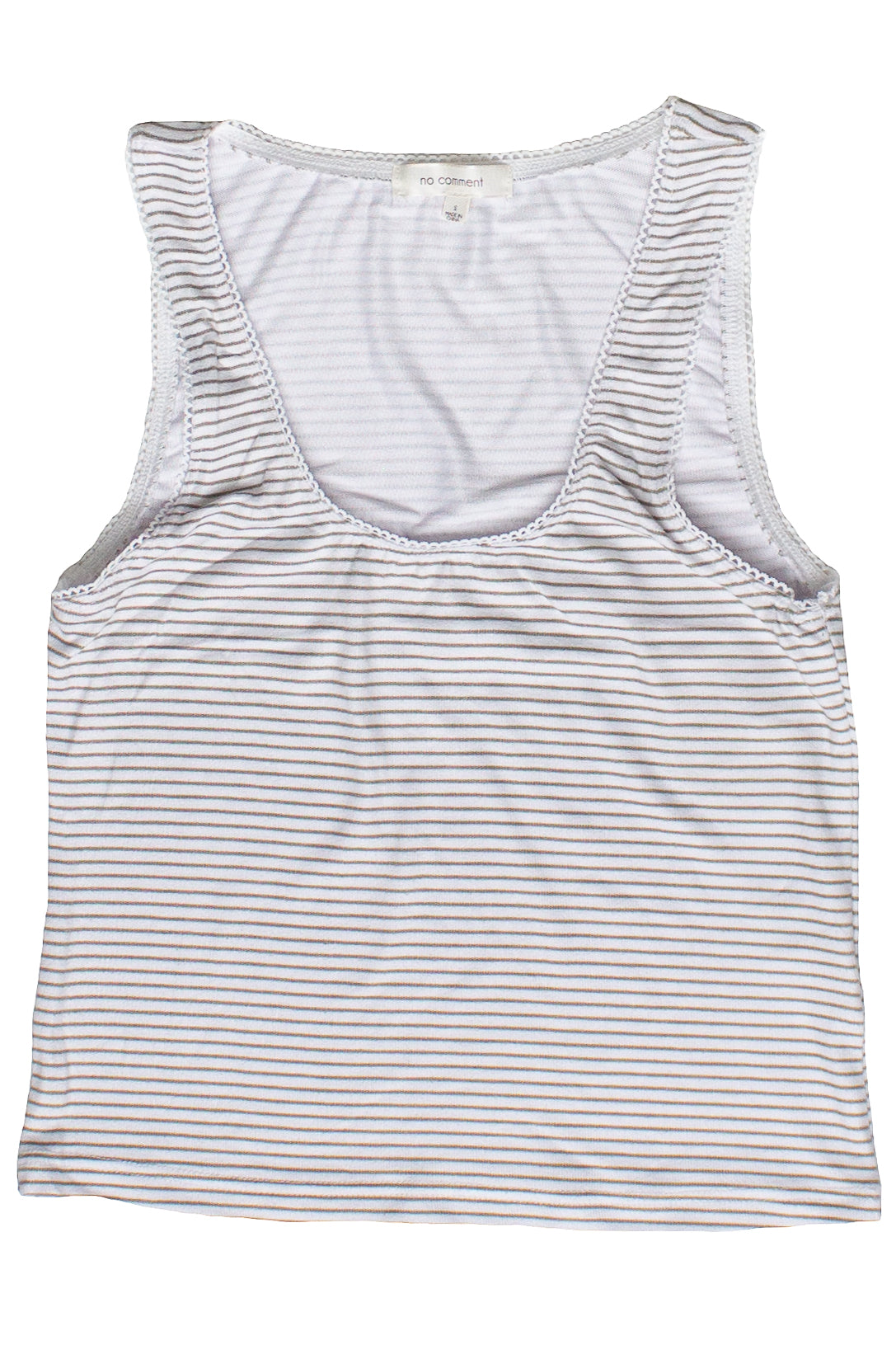 Pinstripe Picot Trim Tank Top - Sage