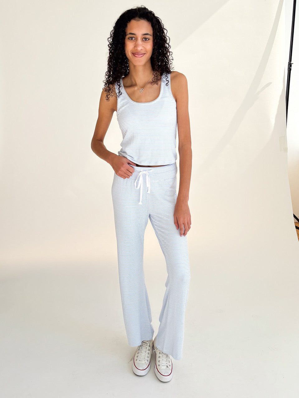 Blue Pinstripe Wide Leg Lounge Pants