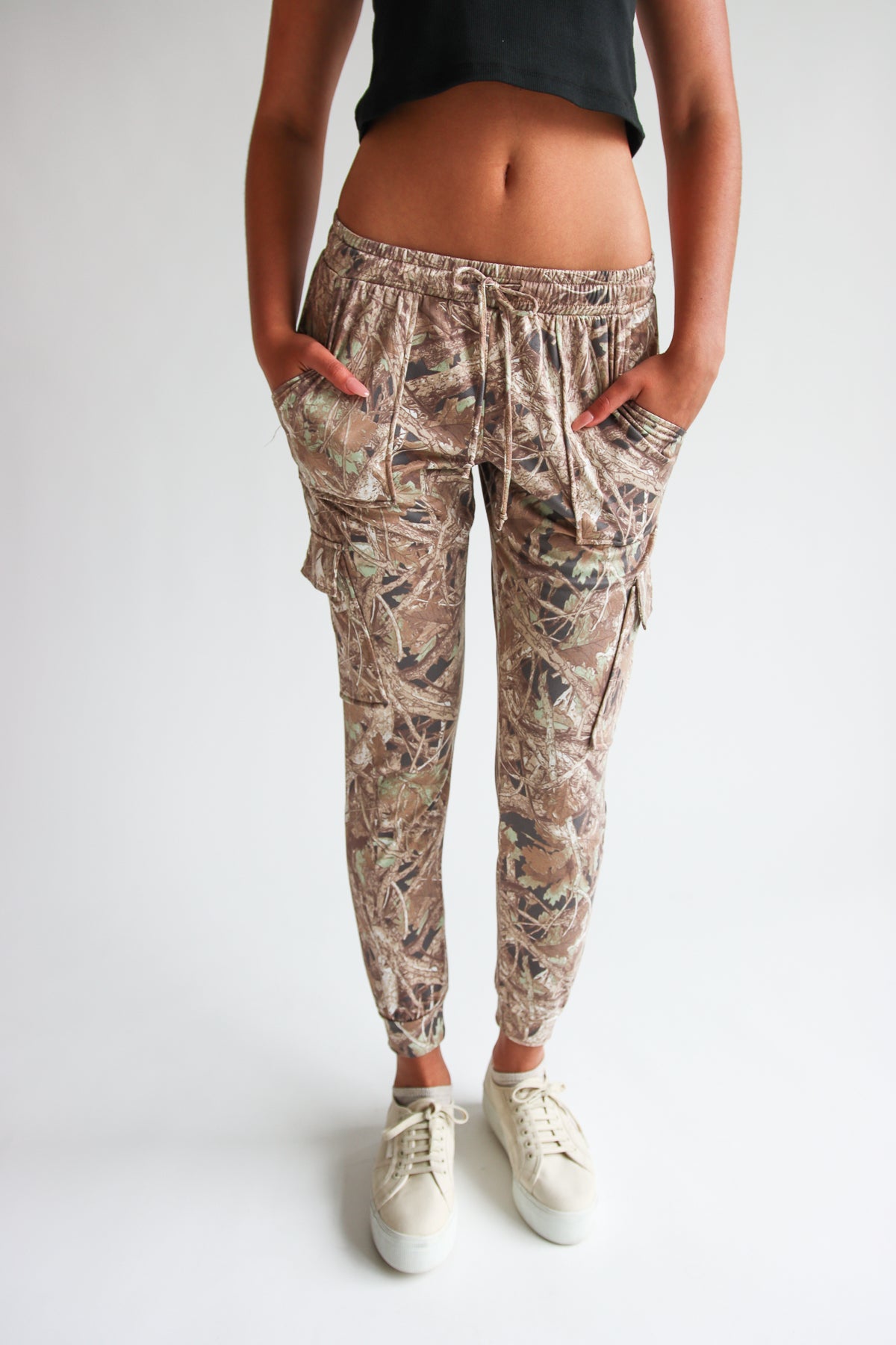 Fleece Lined Woodland Camo Cargo Joggers
