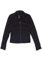 Ribbed Lightweight Fleece Lined Zip Up Top - Black