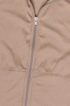 Ribbed Lightweight Fleece Lined Zip Up Top - Beige