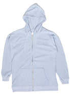 Embroidered Waffle Knit Zip Up Hoodie - Light Blue