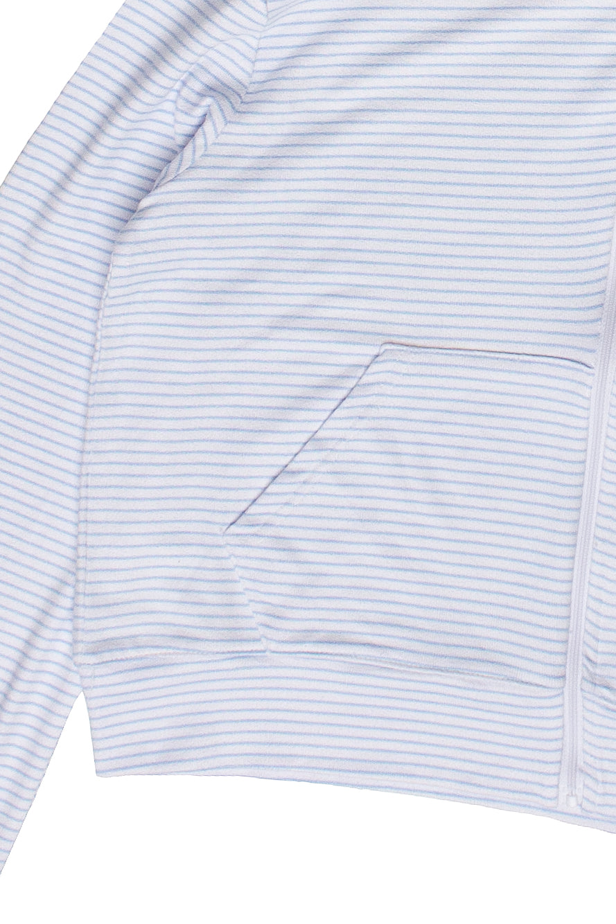 Lightweight Pinstripe Zip Up Hoodie - Blue