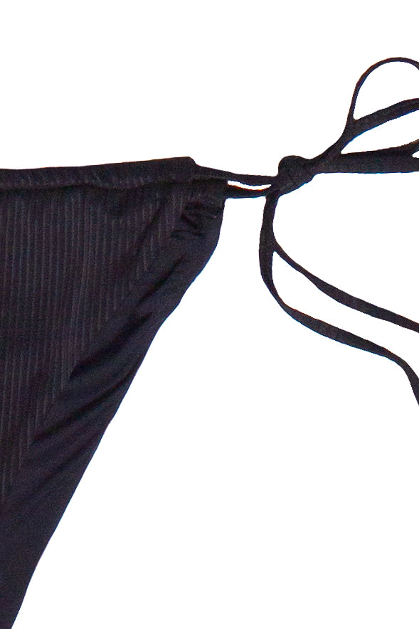 Ribbed String Bikini Bottom - Black