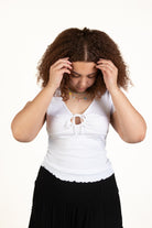 Extended Sizes White Tie Bust Ribbed Tee