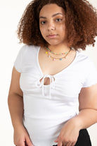 Extended Sizes White Tie Bust Ribbed Tee