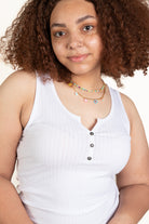 Extended Sizes White Notch Henley Tank