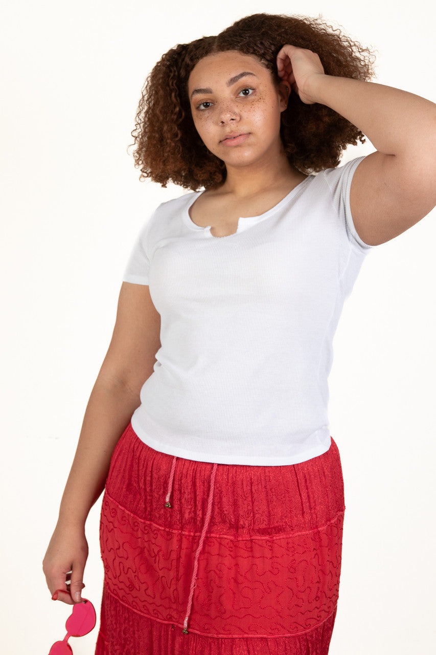 Extended Sizes White Notch Thermal Tee
