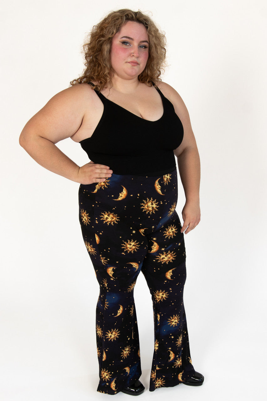 Extended Sizes Celestial Print Bell Bottoms