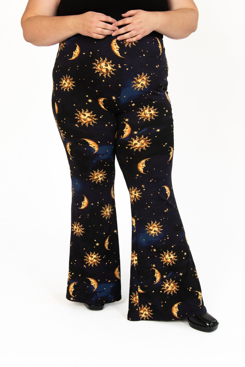 Extended Sizes Celestial Print Bell Bottoms