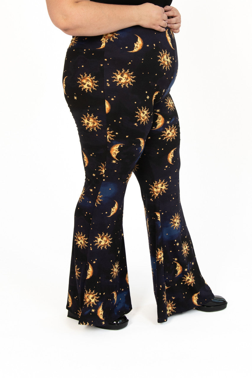 Extended Sizes Celestial Print Bell Bottoms