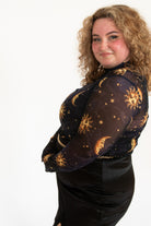 Extended Sizes Navy Celestial Mesh Crop