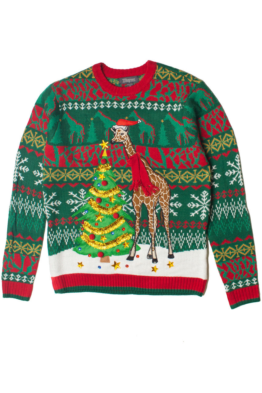 Giraffe by the Tree Christmas Sweater