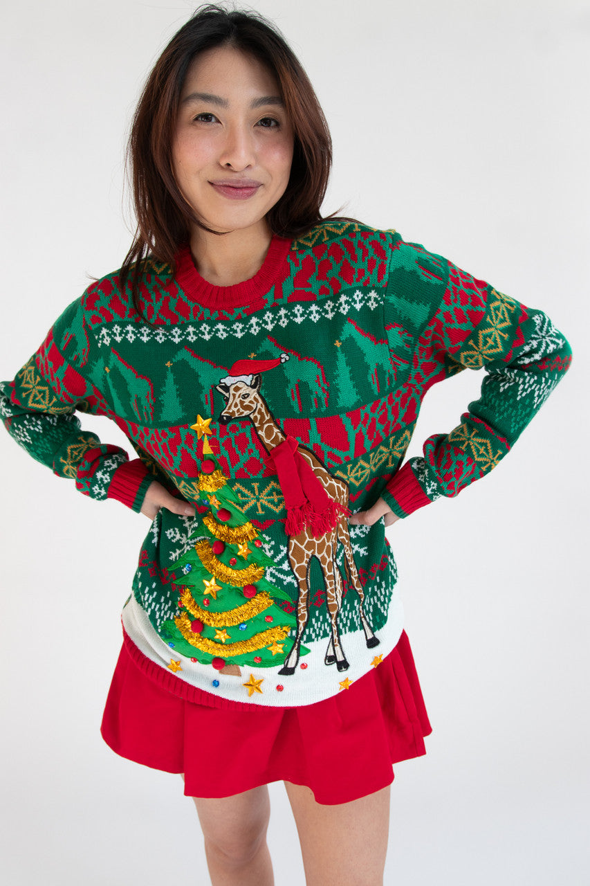 Giraffe by the Tree Christmas Sweater