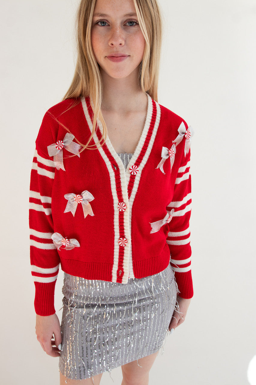 Peppermint Bow Christmas Cardigan