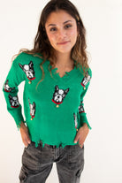Boston Terrier Bell Distressed Sweater