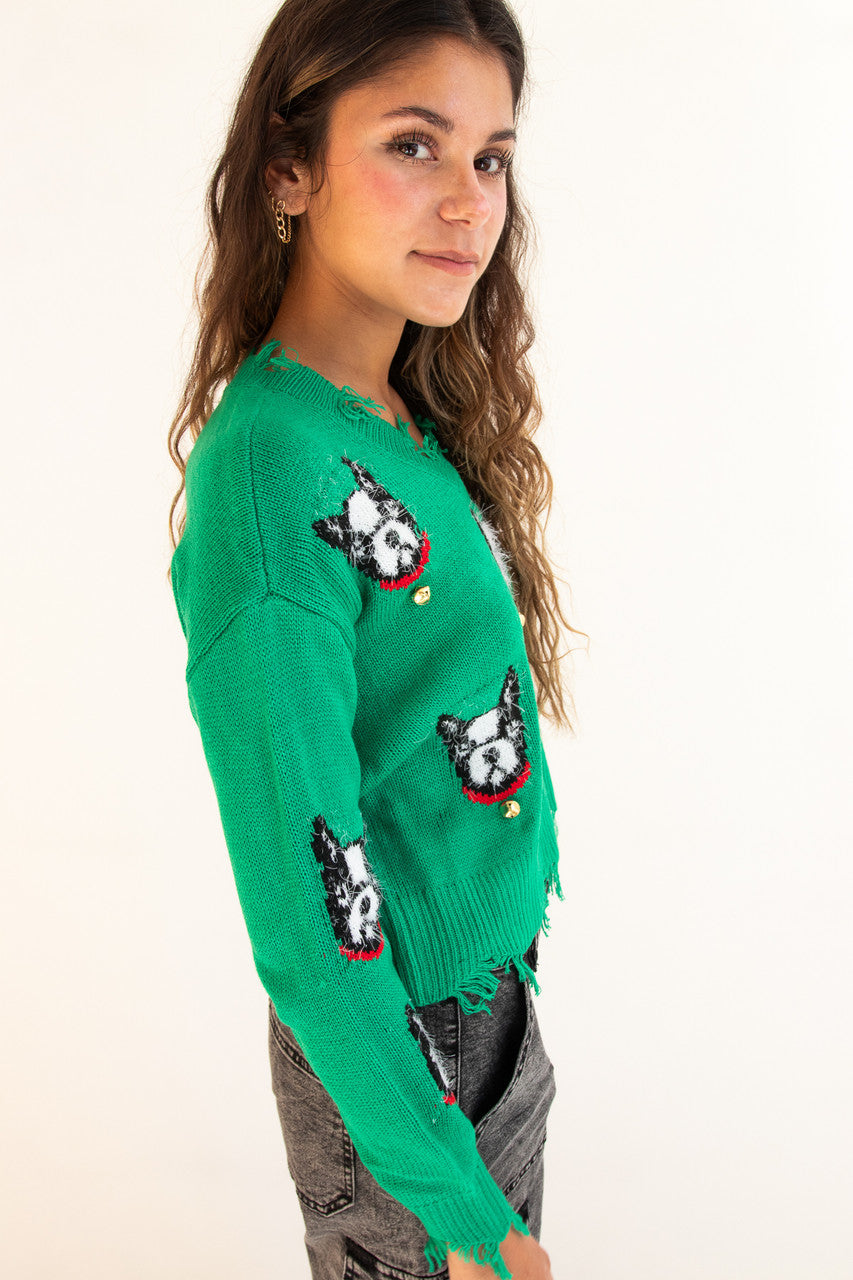 Boston Terrier Bell Distressed Sweater