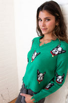 Boston Terrier Bell Distressed Sweater