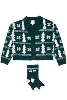 Tree Fair Isle Fuzzy Cardigan With Socks