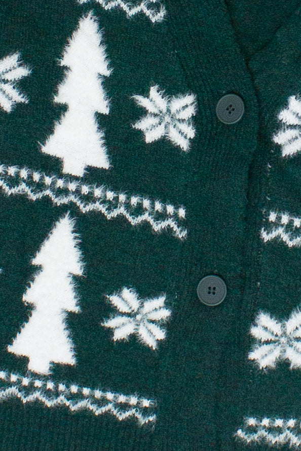 Tree Fair Isle Fuzzy Cardigan With Socks