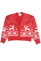 Fair Isle Fuzzy Cardigan - Red