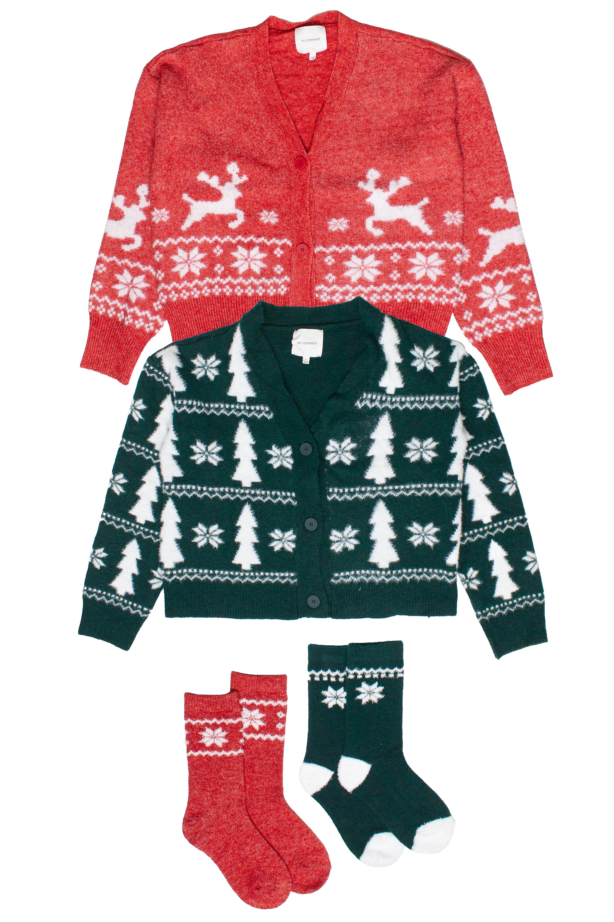 Fair Isle Fuzzy Cardigans With Matching Socks