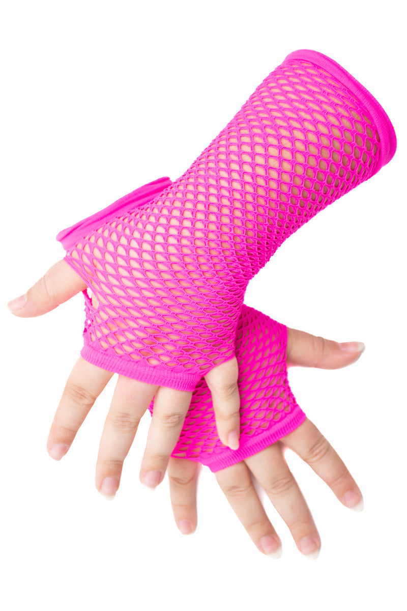 Neon Pink Long Fingerless Fishnet Gloves – Ragstock
