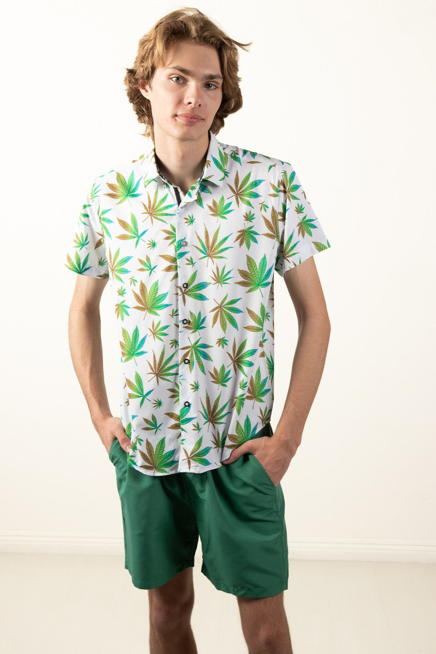 Weed Leaf Button Up Shirt
